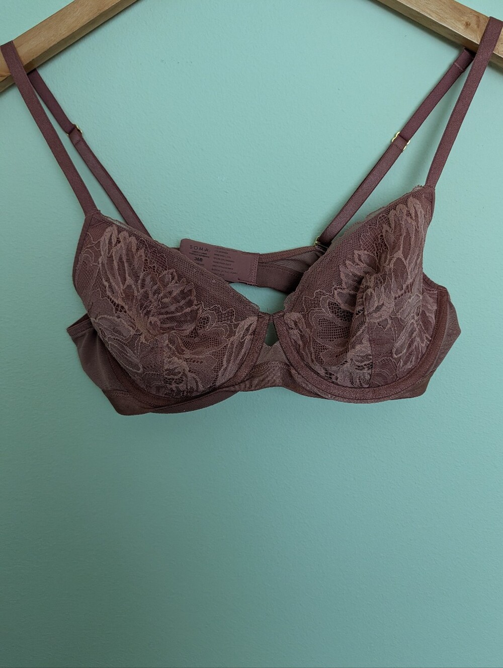 Soma Floral Lace Underwire Bra 36B Dusty Mauve Double Strap